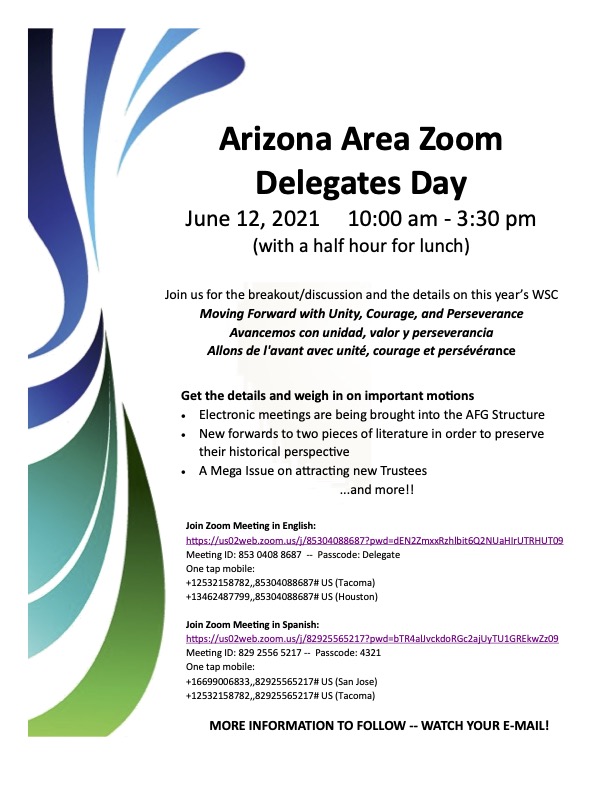 Delegates Day Flyer Arizona AlAnon/Alateen Family Groups